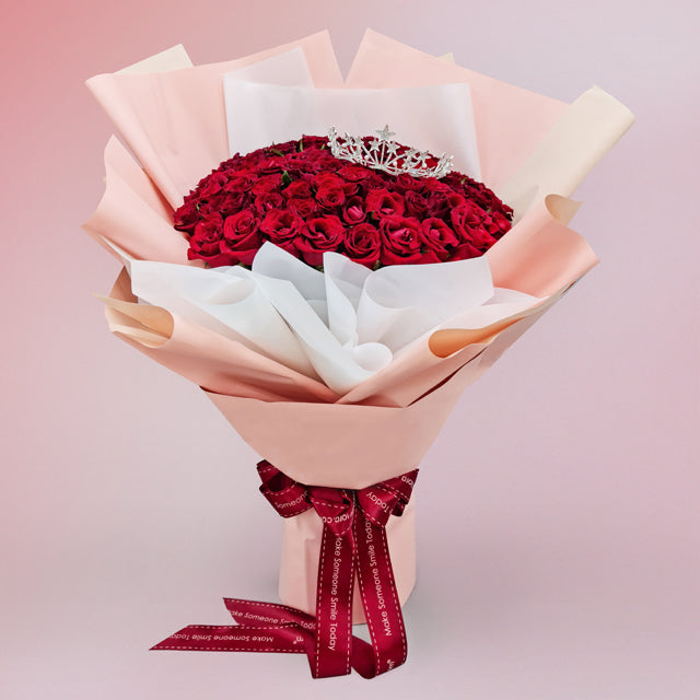 Queen Of My Heart - 99 Roses With Crown