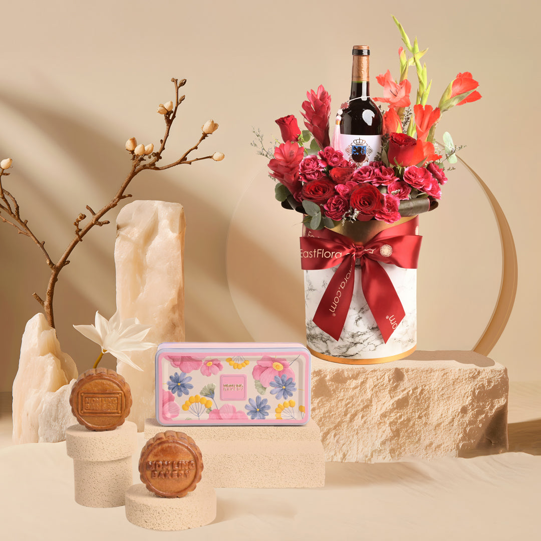Crimson Bloom Wine Box x Mdm Ling Traditional Mooncake 2pcs Gift Set
