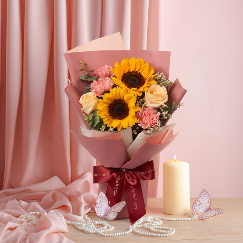 Sunlit Embrace – Sunflowers, Roses – Flower Bouquet