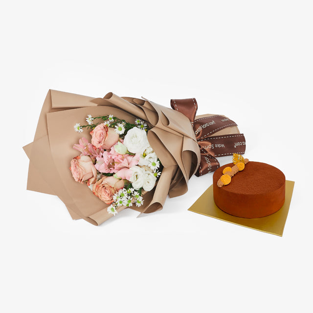 Flowers with Lindt Choco Truffle Frozen Cake