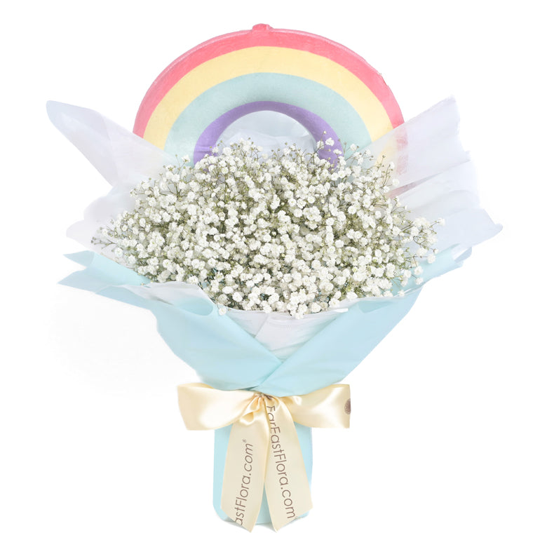Rainbow After The Storm – Flower Bouquet & Plush Neck Pillow