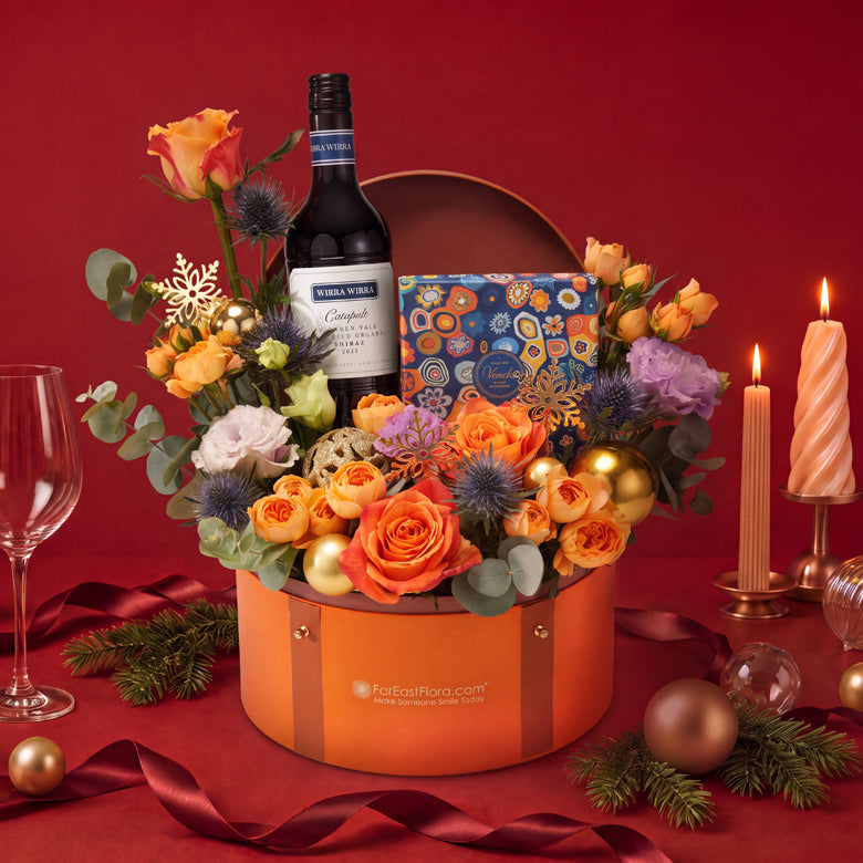 Golden Christmas Blooms - Christmas Wine Hamper