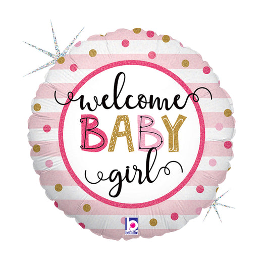 18" RND Welcome Baby Girl Stripes