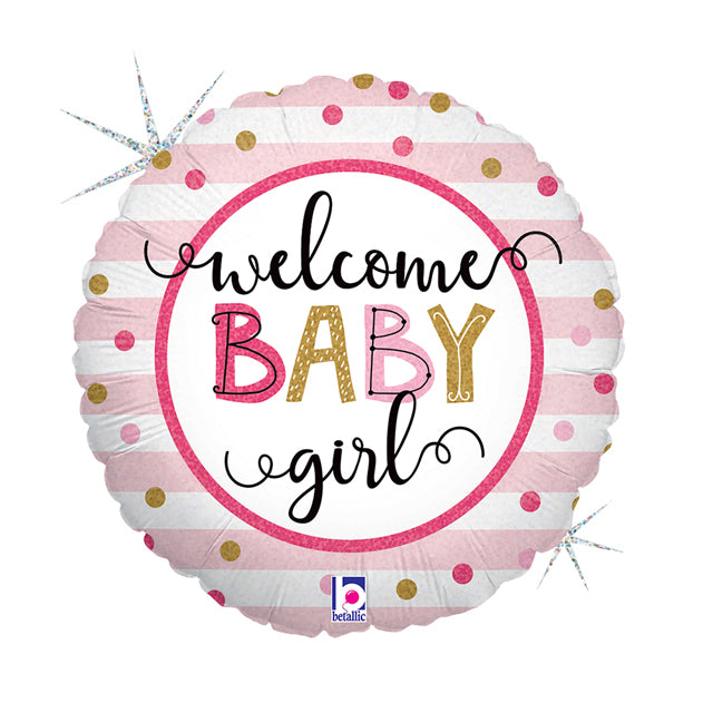 18" RND Welcome Baby Girl Stripes