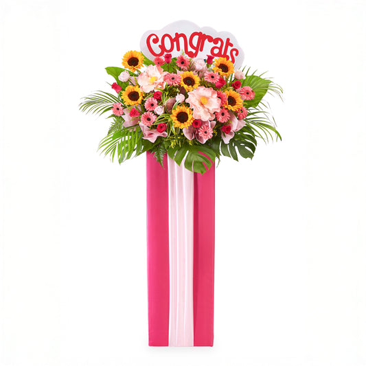 Congratulatory Flower Stand – Golden Hour Blooms