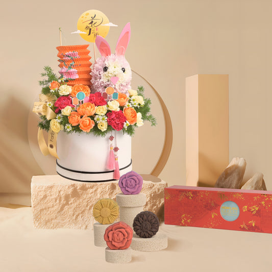 Lantern Bunny Bloom Box x Mdm Ling Signature Mooncake 4pcs Gift Set (Halal-Certified)