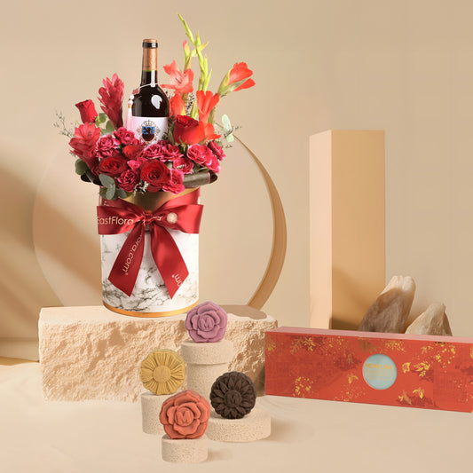 Crimson Bloom Wine Box x Mdm Ling Signature Mooncake 4pcs Gift Set