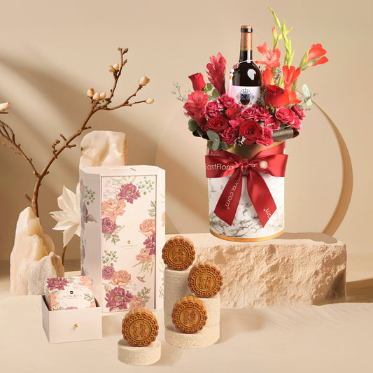 Crimson Bloom Wine Box x Shangri-La Assorted Mooncake 4pcs Gift Set