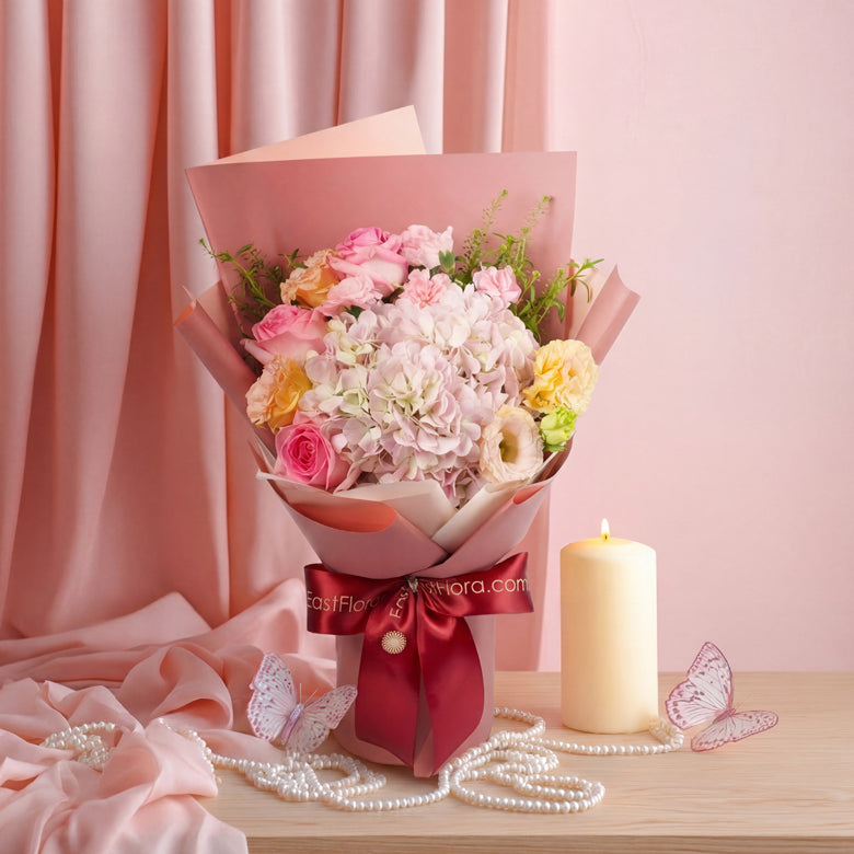 A Mother’s Embrace – Hydrangea, Roses – Flower Bouquet