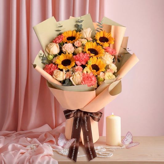 Heart of Sunshine – Sunflowers, Roses – Flower Bouquet