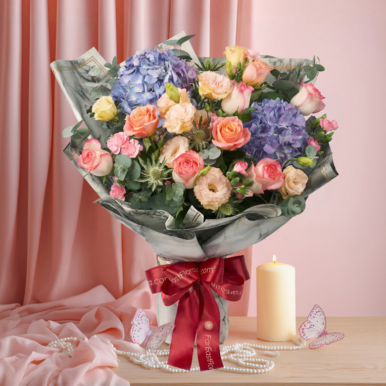 Garden of Devotion – Hydrangeas, Roses – Flower Bouquet