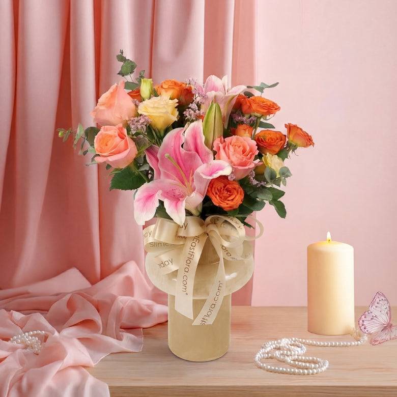 Blushing Charm – Lily, Roses – Table Flowers