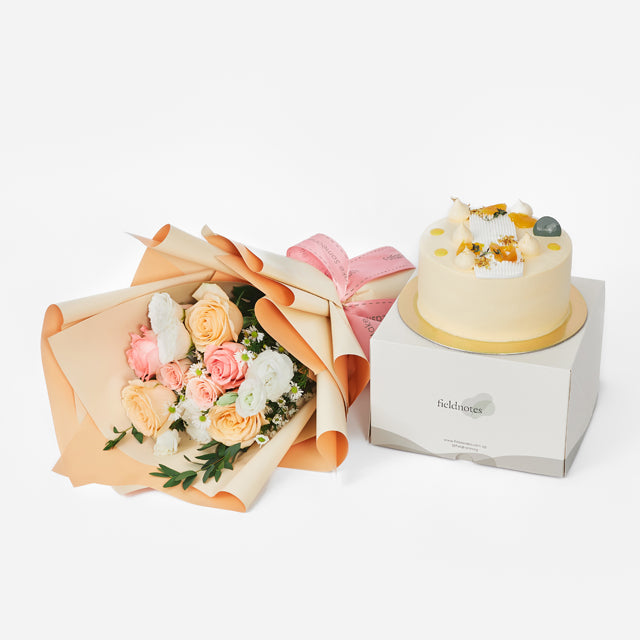 Flowers with Fieldnotes Mango Yuzu Cake
