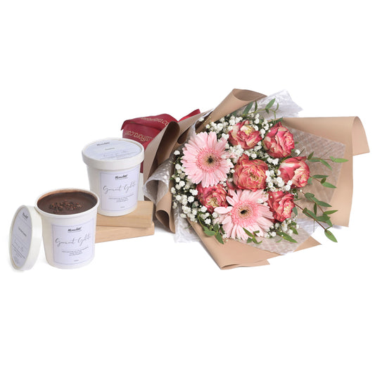 
Flowers with Momolato Triple Blend Chocolate and Tiramisu Ice Cream Gelatos (Halal-certified)
