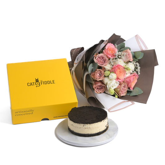 Flowers with Cat & the Fiddle Cookies & Cream Frozen
Cheesecake(Halal-certified) 
