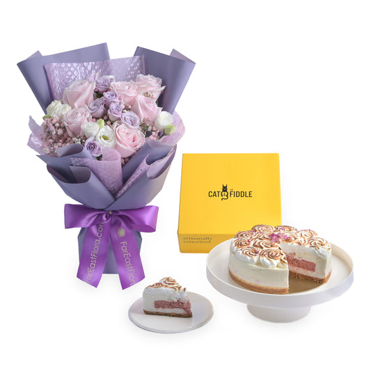 Flowers with Cat & the Fiddle Lychee Rose  Frozen Cheesecake (Halal-certified)