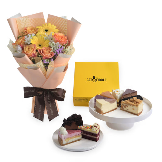 Flowers with Cat & the Fiddle Fickle Feline 2.0 Frozen Cheesecake (Halal-certified)