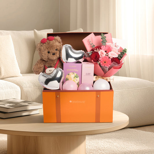 Bear With My Heart -  Chocolates, Flower bouquet & Plush