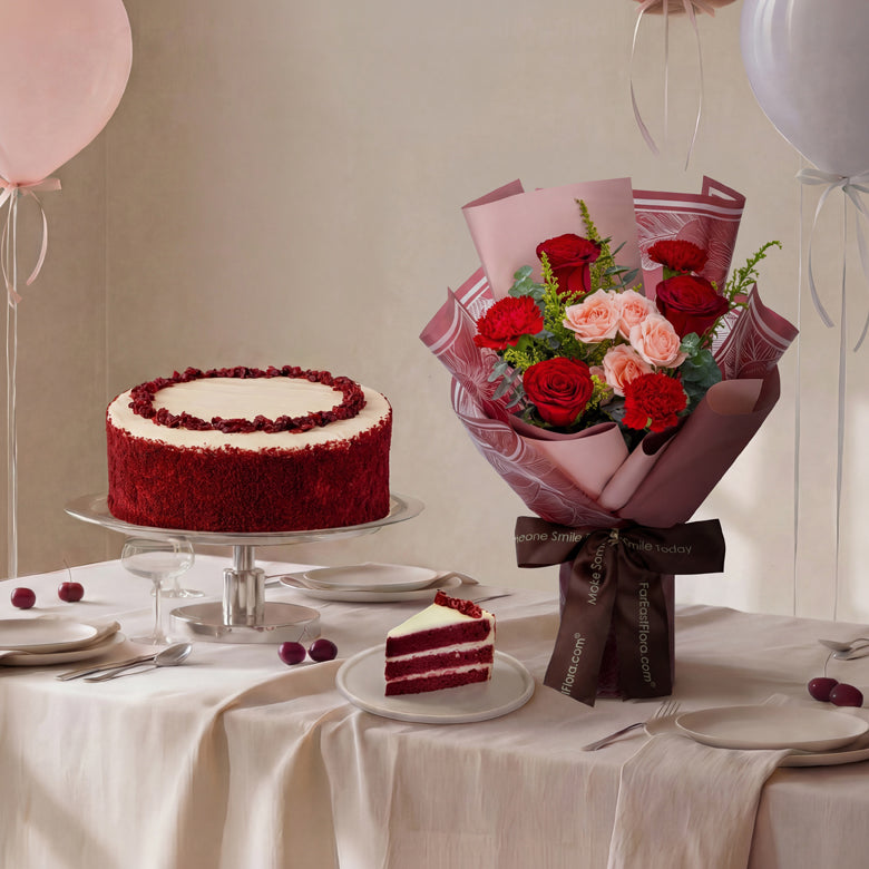 Flowers with Pastry World Red Velvet Frozen Cake (Halal-certified)