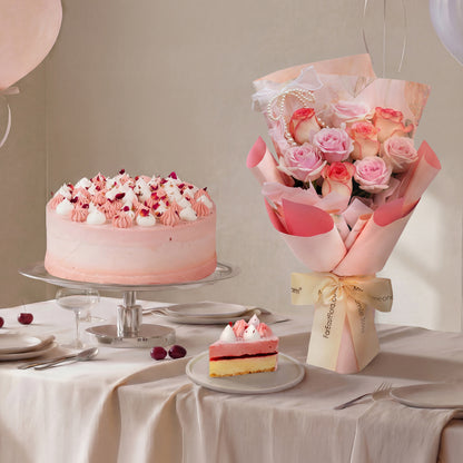 Flowers with Pastry World Strawberry Fromage Frozen Cake (Halal-certified)