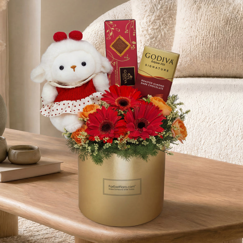 Cocoa Charm – Chocolates, Flower Box & Plush