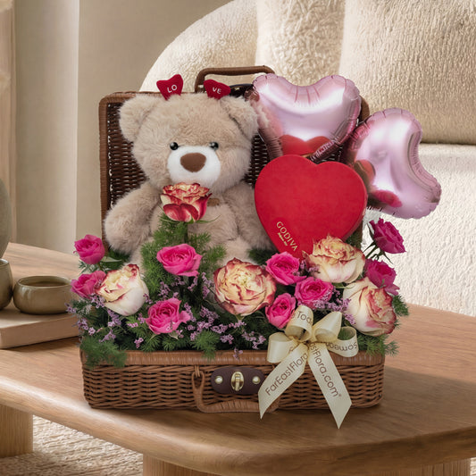 Cupid's Treasure – Chocolates, Flower Box & Plush