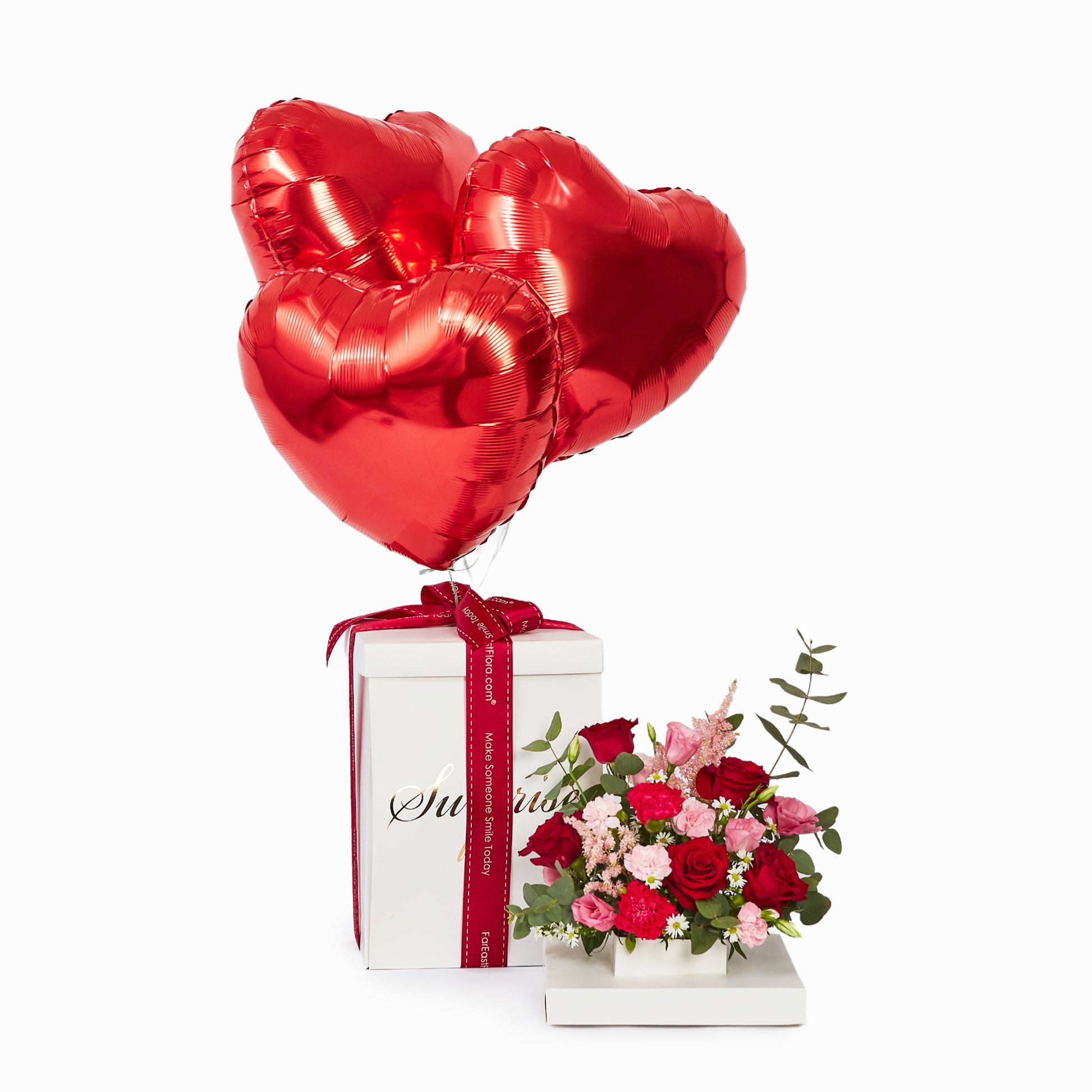 Blooming Surprise With Balloons (Red) - Table Flowers