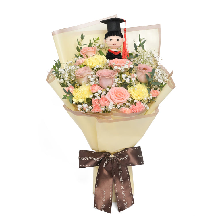You Did It! (Boy) – Flower Bouquet & Crochet Figurine