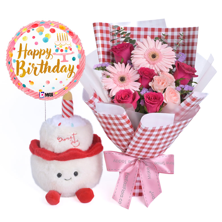 Birthday Bash Bouquet - Flower Bouquet, Plush & Balloon