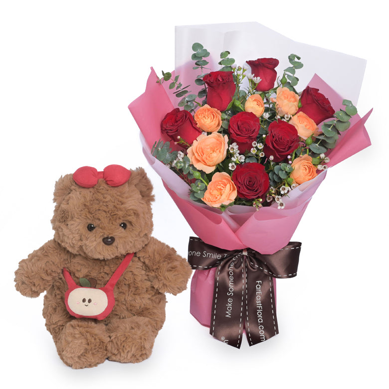Apple Of My Eye - Flower Bouquet & Plush