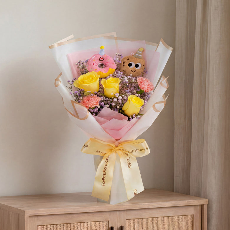 Sweet Confetti – Flower Bouquet & Plush