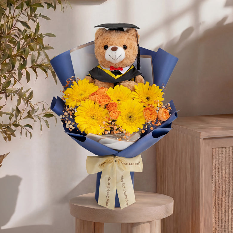 Golden Honours – Flower Bouquet & Plush