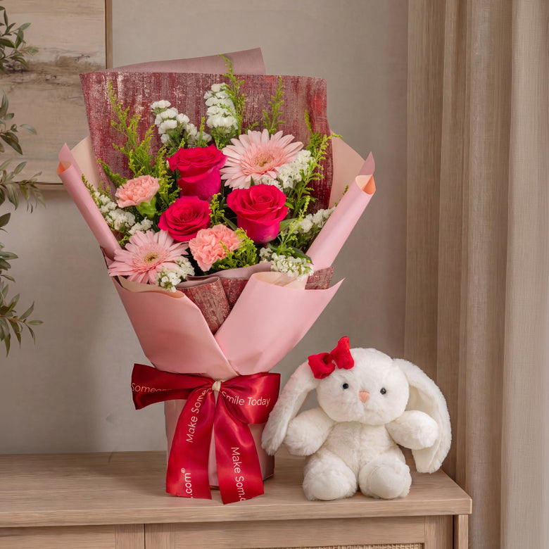 Cherry Petals – Flower Bouquet & Plush
