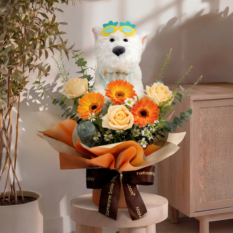 Sunshine Swagger – Flower Bouquet & Plush