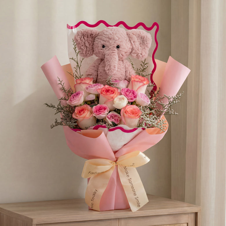 Pink Velvet – Flower Bouquet & Plush