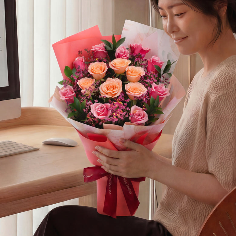 Coral Muse Premium Roses – Flower Bouquet
