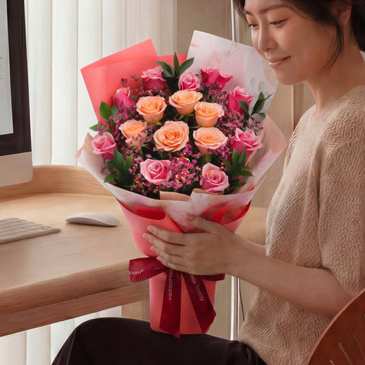 Coral Muse Premium Roses – Flower Bouquet
