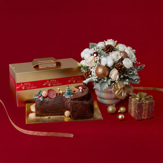 Christmas Joy with Chocolate Yule Frozen Log Cake Bundle