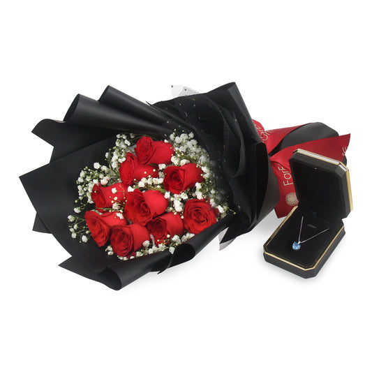 Together Forever - Zirconium Heart Crystal Necklace x Flowers Gift Set